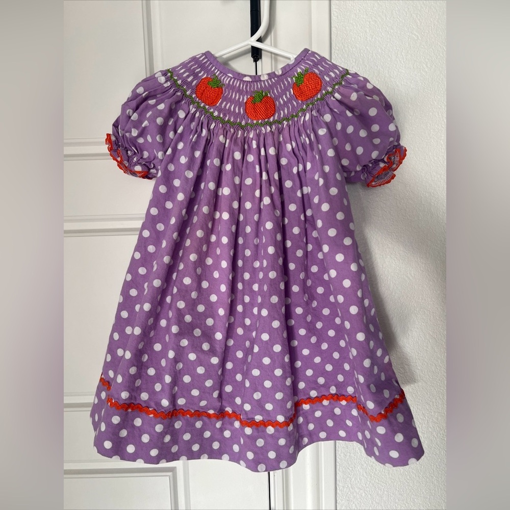 Purple Pumpkin Smocked Or Not Bishop Dress Baby Girls 12 Months Thanksgiving